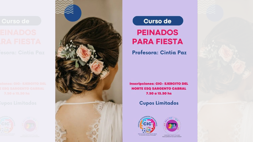 CURSO DE PEINADO DE FIESTA, NIDO, CIC, EMPRENDEDORES, INTENDENCIA ISSA